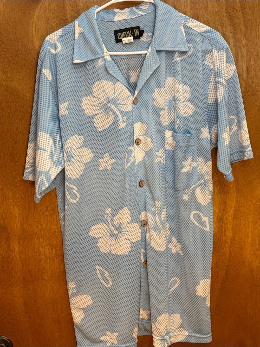 Check-In Light Blue Floral Button-Down Camp Shirt